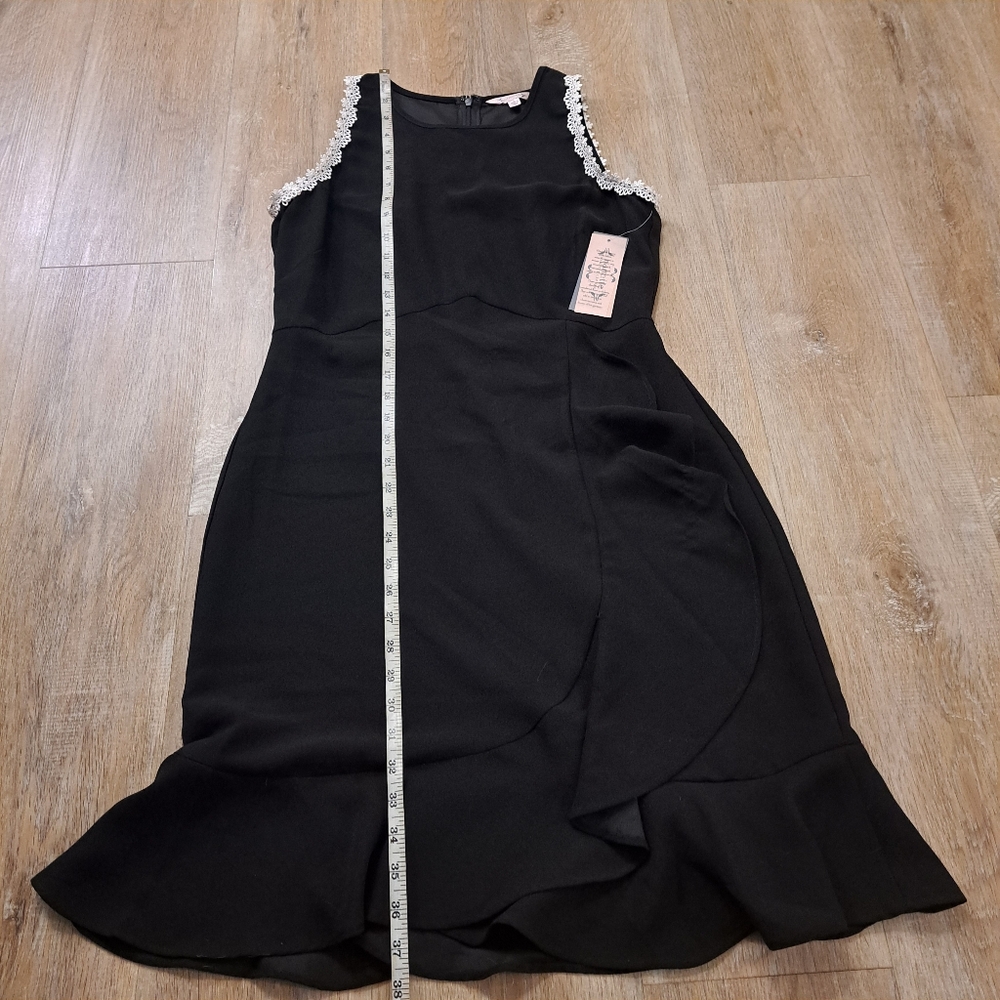 Nanette Lepore Black Ruffle Dress Sleeveless White Lace Trim Women's Size 6 - Picture 3 of 14